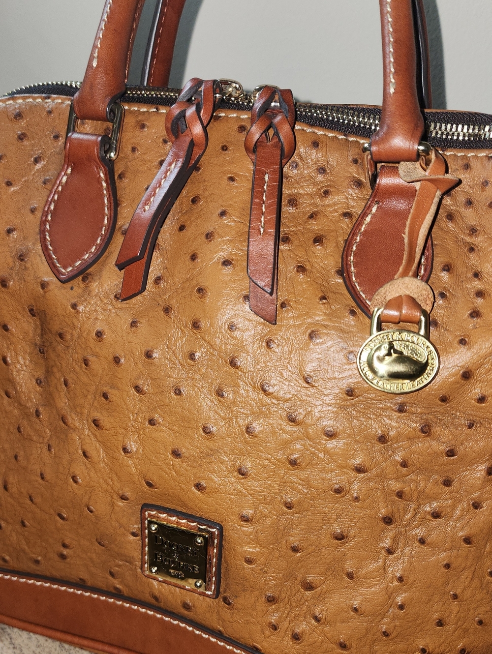 Dooney & Bourke Tan Brown Ostrich Embossed Satchel Purse Project - Picture 4 of 13